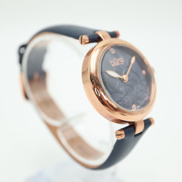 Burgi Watch Womens 31mm Blue Flower Dial Rose Gold Tone Diamond Dial New Battery - Picture 9 of 15